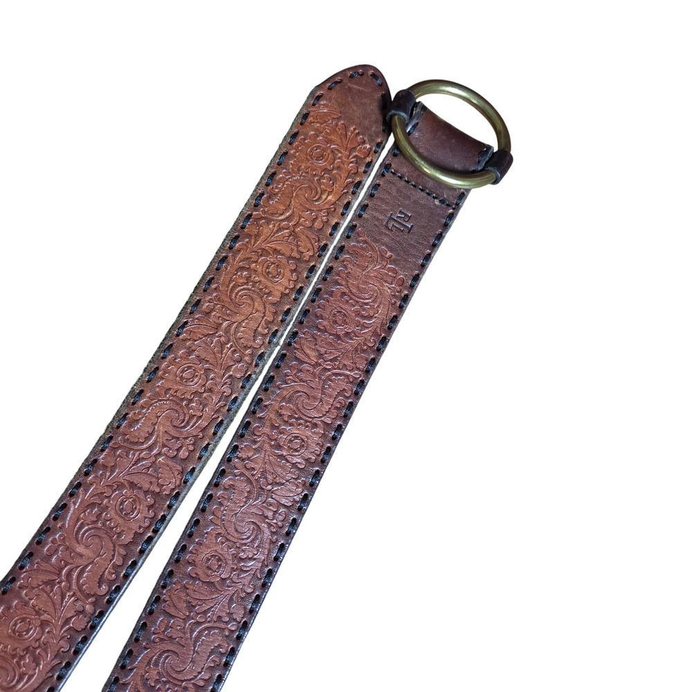 Lauren Ralph Lauren Floral Embossed Leather O-Ring Belt M 9101535-001 Equestrian